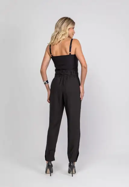 Calça de Alfaiataria com Pregas e Amarração Preta Salvatore