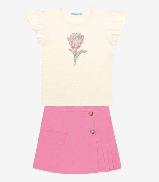 Conjunto Blusa Com Shorts Saia Trick Nick Bege