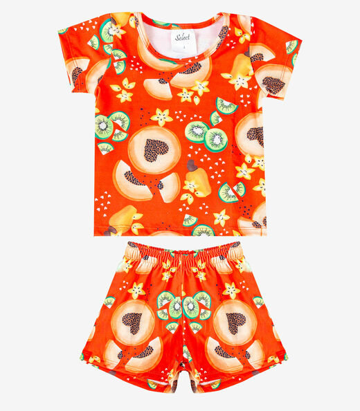 Conjunto Menina Infantil Blusa E Short Select Laranja