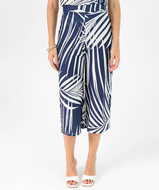 Calça Feminina Pantacourt Estampa Folhagem Marisa Azul