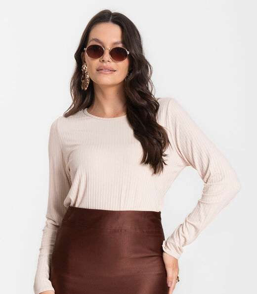 Image_Blusa Feminina Canelada Com Manga Longa Rovitex Bege