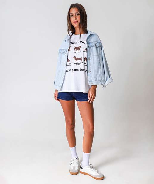 Camiseta Feminina Oversized Cachorros Marisa Off White