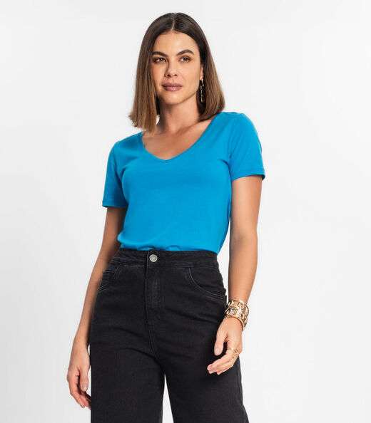 Image_Blusa Feminina Manga Curta Decote V Rovitex Azul