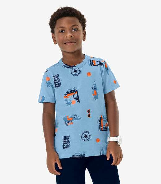 Camiseta Infantil Masculina Estampada Rovi Kids Azul