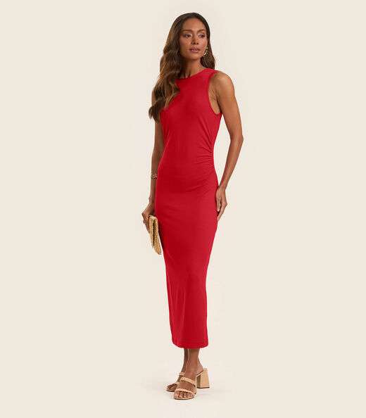 Vestido Midi em Molecotton de Viscose Rovitex Vermelho