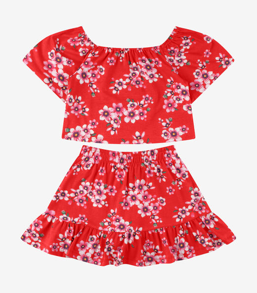Conjunto Blusa com Saia Cotton Rovi Kids Vermelho