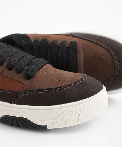 Tênis Casual Masculino Recorte Marrom