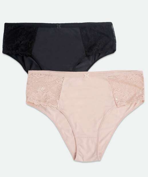 Kit 2 Calcinhas Plus Size Alta Recorte Renda Marisa