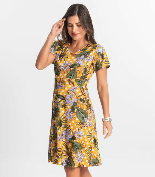 Vestido Feminino Evasê Estampado Select Amarelo