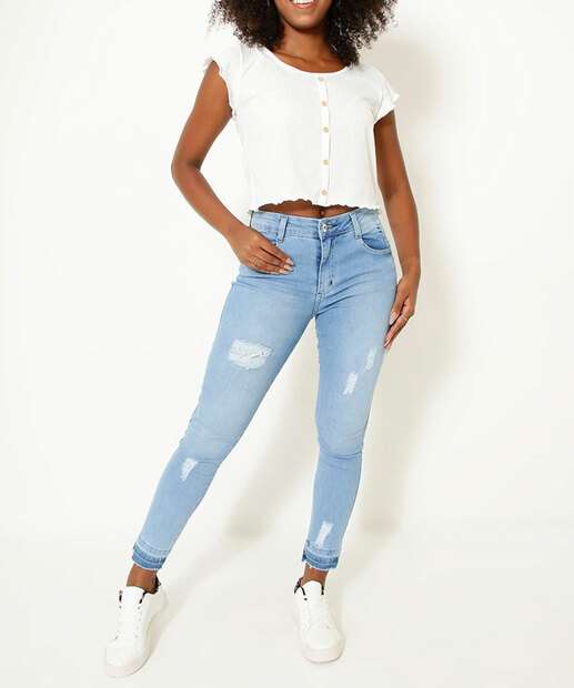 Blusa Cropped Feminina Canelada Botões Marisa