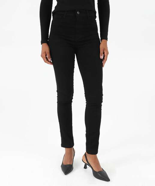 Calça Feminina Sarja Skinny Cintura Alta Sawary Preto