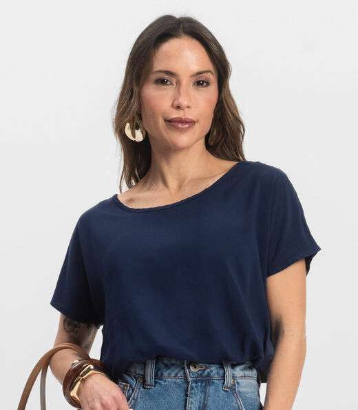 Blusa Feminina manga curta Infinita Cor Azul