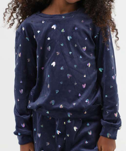 Conjunto Infantil Plush Corações Foil Marisa Tam 4 a 10 Azul