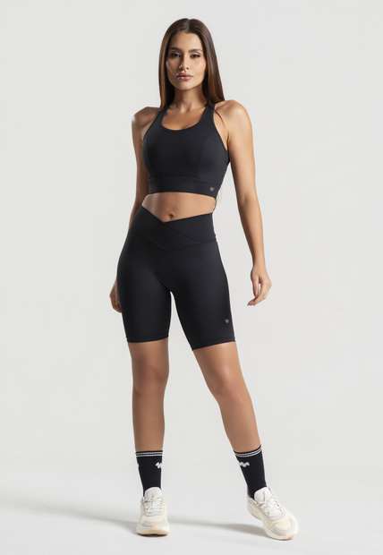 Top Fitness Nadador Com Bojo e Recortes Poliamida Preto Wemood