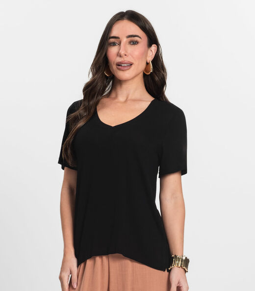 Blusa Feminina Manga Curta Decote V Endless Preto