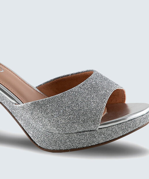 Sandália Meia Pata Feminina Salto Grosso Brilho Via Uno 