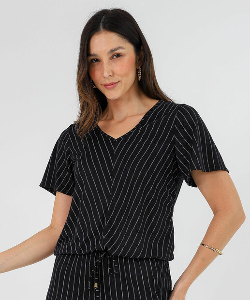 Image_Blusa Feminina Listrada Manga Curta Marisa Preta