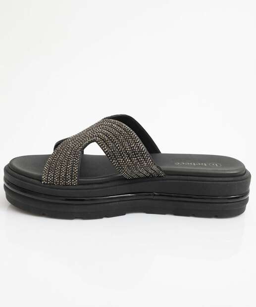 Tamanco Feminino Flatform Strass Bebecê Preto
