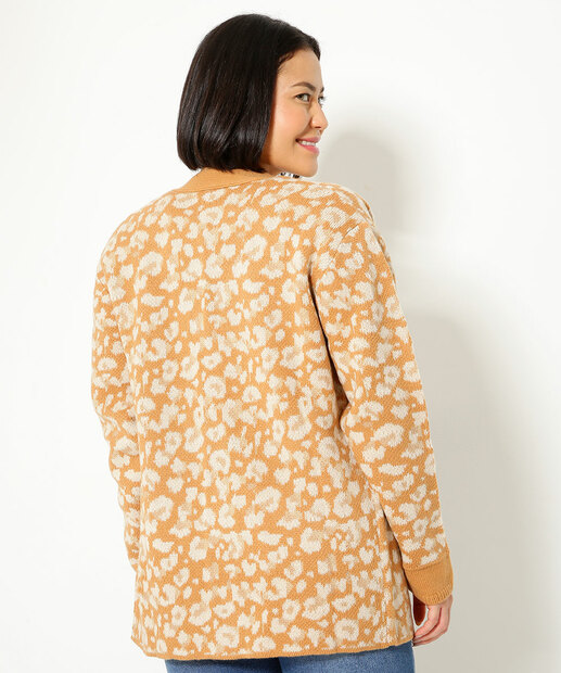 Cardigan Feminino Tricô Animal Print Marisa