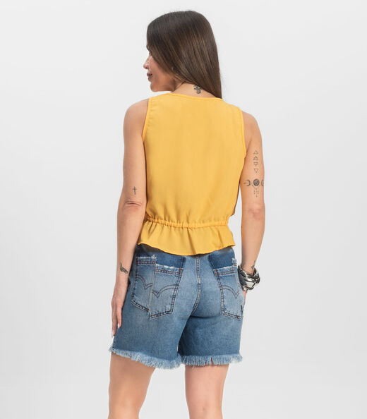 Regata Feminina em Crepe Infinita Cor Amarelo