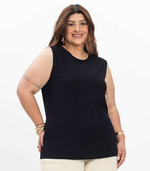 Regata em Viscose Feminina Plus Size Secret Glam Preto