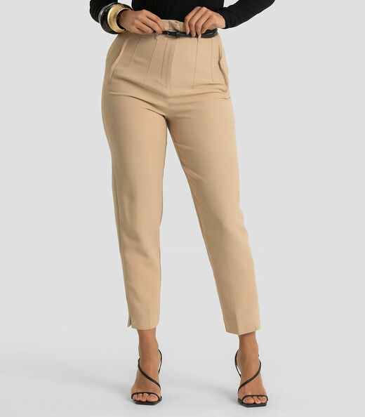 Calça Feminina Com Cinto Alfaiataria Dianna Marrom
