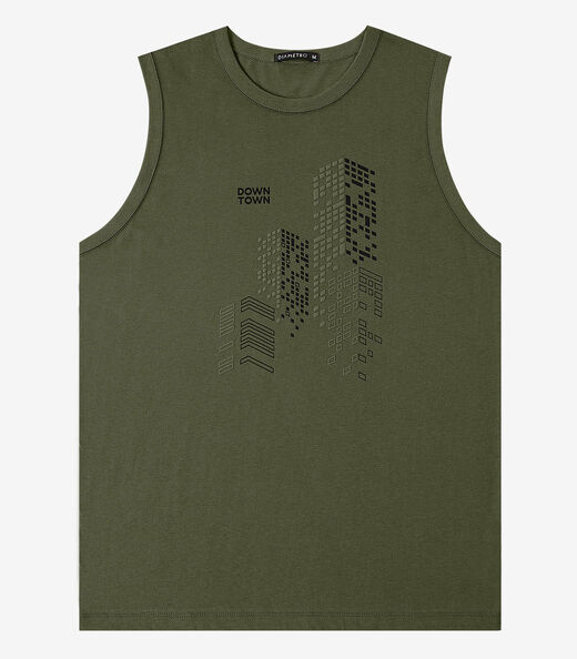Regata Masculina Meia Malha Com Estampa Diametro Verde
