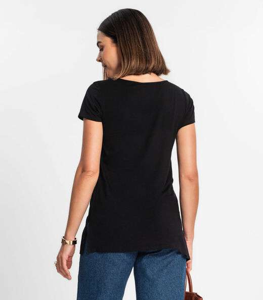 Blusa Básica Alongada Feminina Rovitex Preto