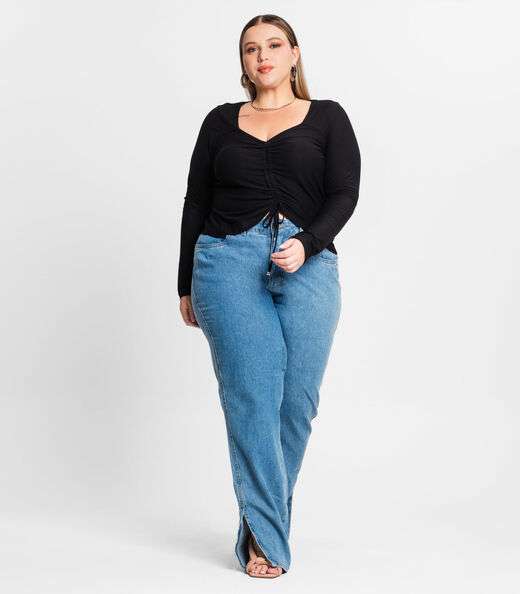 Blusa Feminina Manga Longa Em Viscose Secret Glam Preto