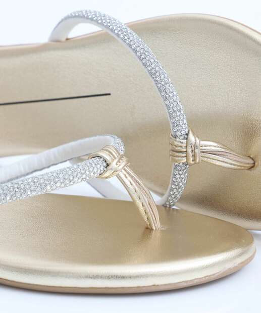 Rasteirinha Feminina Tiras Strass Moleca Dourado