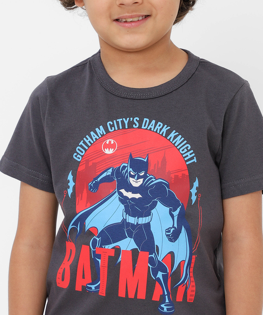 Camiseta Infantil Manga Curta Batman Tam 4 a 10 Cinza