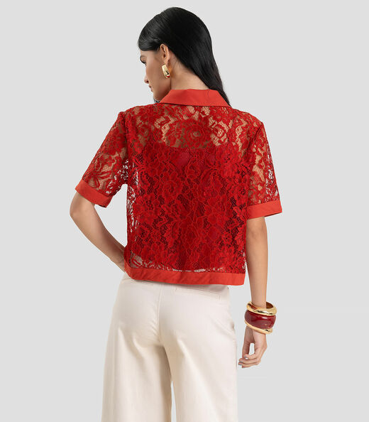 Conjunto Camisa com Blusa Em Renda Feminina Dianna Laranja