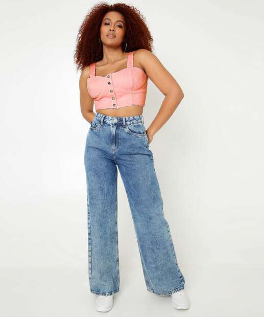 Blusa Cropped Regata Feminina Sarja Zune Jeans