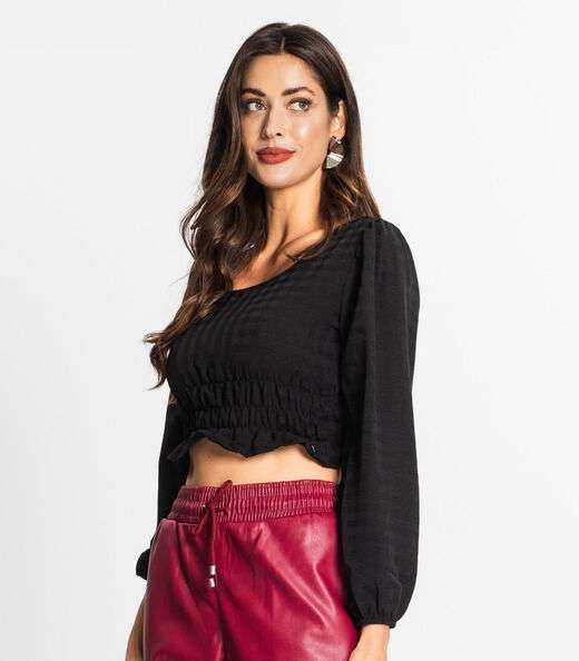 Blusa Manga Longa Feminina Xadrez Endless Preto