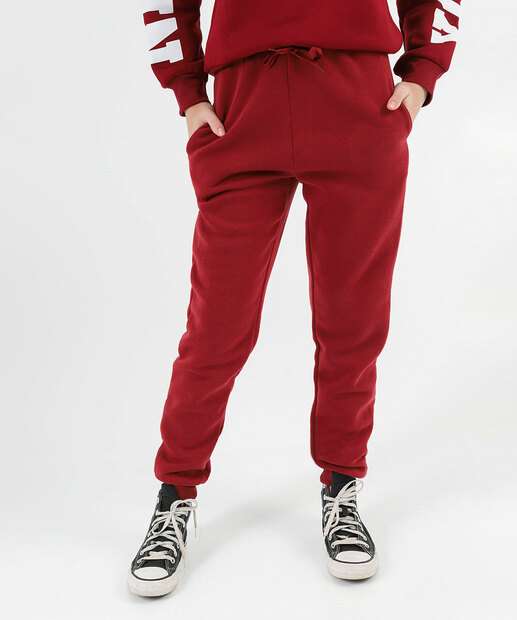 Calça Juvenil Moletom Bolsos Marisa Tam 10 a 16 Vermelho