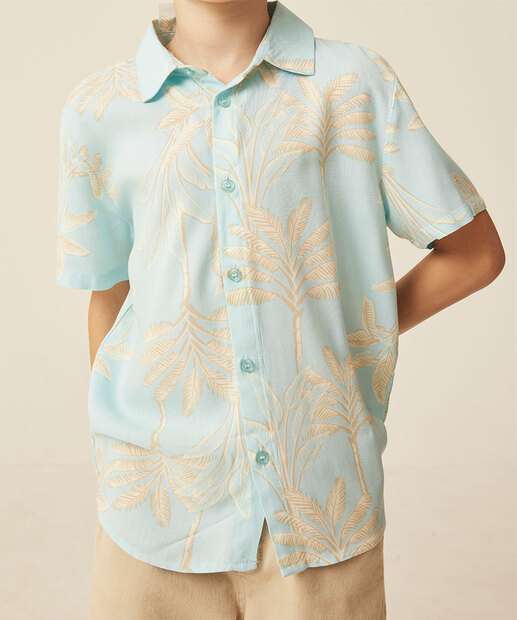 Camisa Infantil Folhas Manga Curta Marisa Tam 4 a 10
