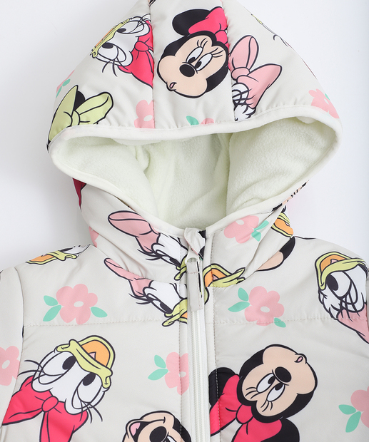 Jaqueta Infantil Puffer Capuz Minnie E Amigos Tam 1 a 3 Cinza