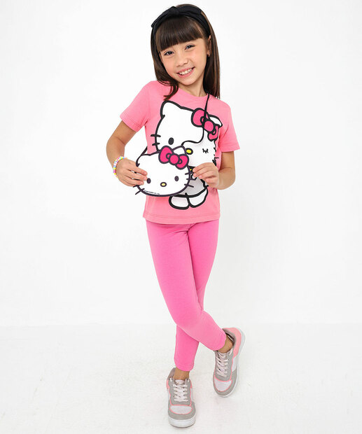 Blusa Infantil Hello Kitty Bolsinha Tam 4 a 10 Rosa