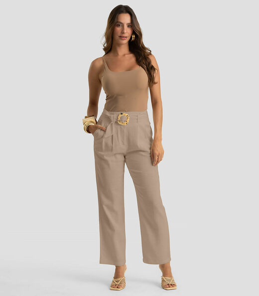 Image_Calça Feminina Com Cinto Em Viscolinho Dianna Marrom
