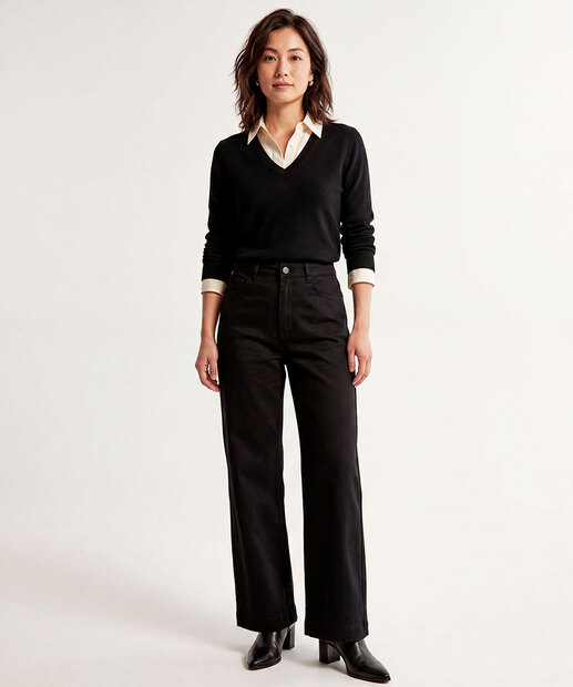 Calça Wide Leg Pantalona Feminina Sarja Sawary