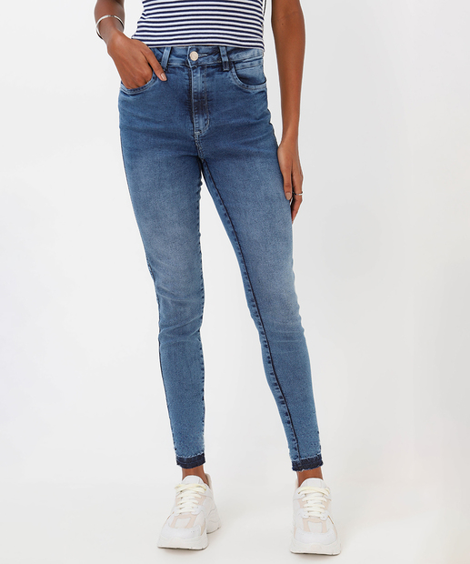 Calça Jeans Skinny Feminina Marmorizada Marisa Azul