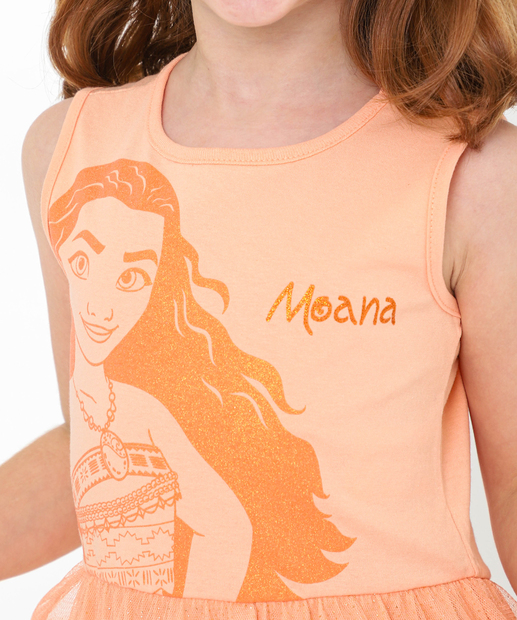 Vestido Infantil Fantasia Moana Disney Tam 4 a 10 Laranja