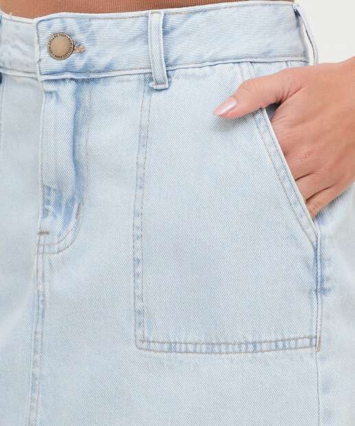 Saia Curta Jeans Feminina Bolsos 