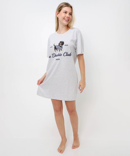 Camisola Estampa Cachorro Manga Curta Marisa Cinza
