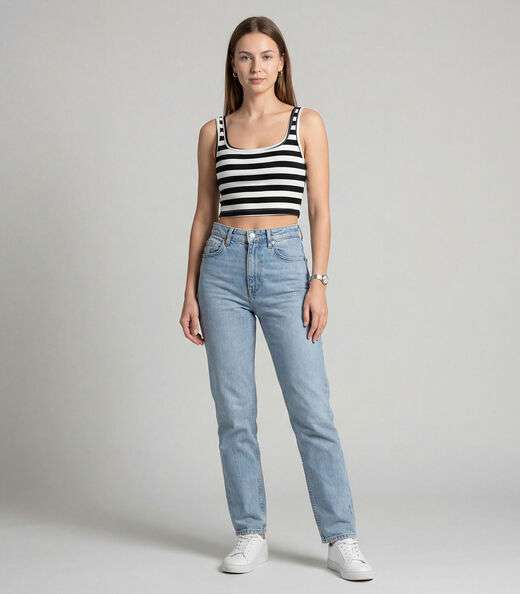 Top Feminino Regata Em Ribana Infinita Cor Preto