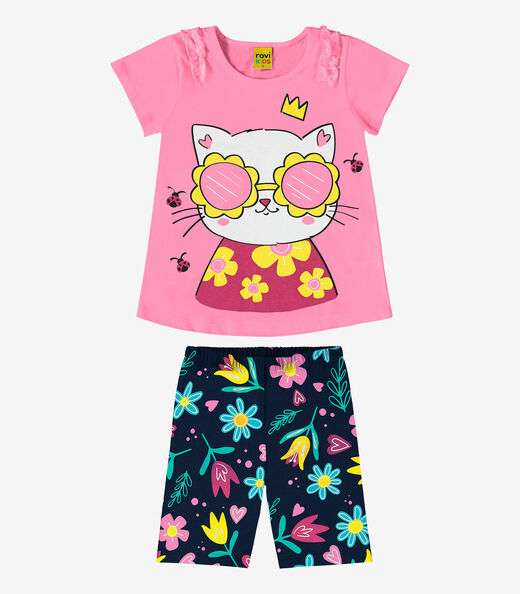 Conjunto Infantil Blusa Com Ciclista Rovi Kids Rosa