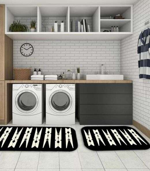 Jogo De Tapetes Para Lavanderia Wevans Preto