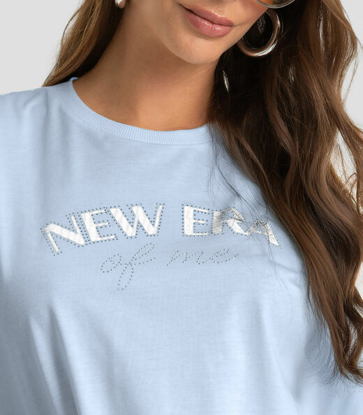 Camiseta Feminina Em Meia Malha Com Estampa Dianna Azul