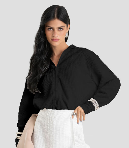 Image_Jaqueta Feminina Cropped Em Tweed Dianna Preto