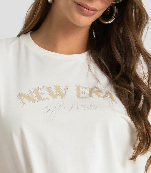 Camiseta Feminina Em Meia Malha Com Estampa Dianna Bege